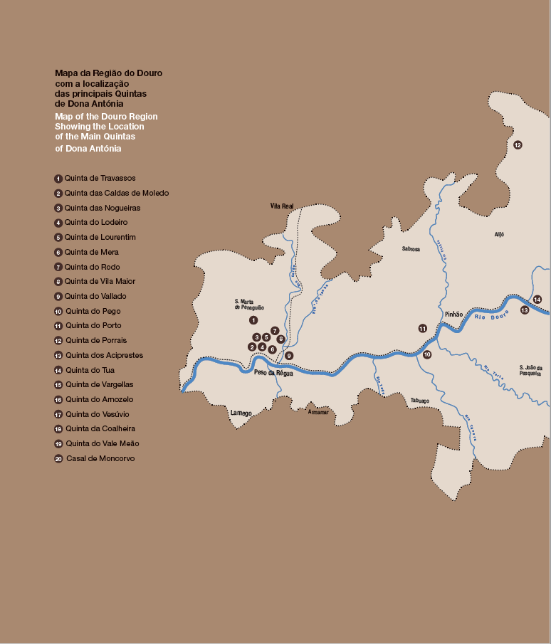 Carte des quintas de la famille Ferreira le long du Douro