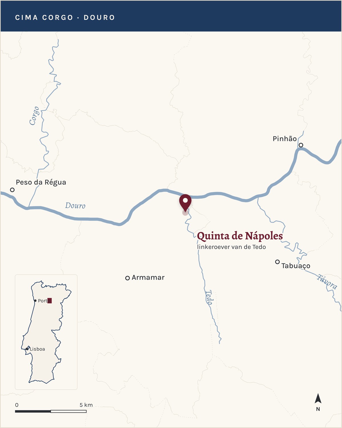 Location of Quinta de Nápoles on the Tedo, in the Douro